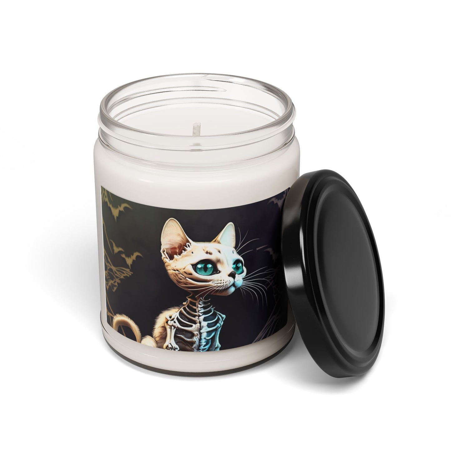 Cat Skeleton Spooky Scented Soy Candle - 9oz Glass Jar - Halloween Decor