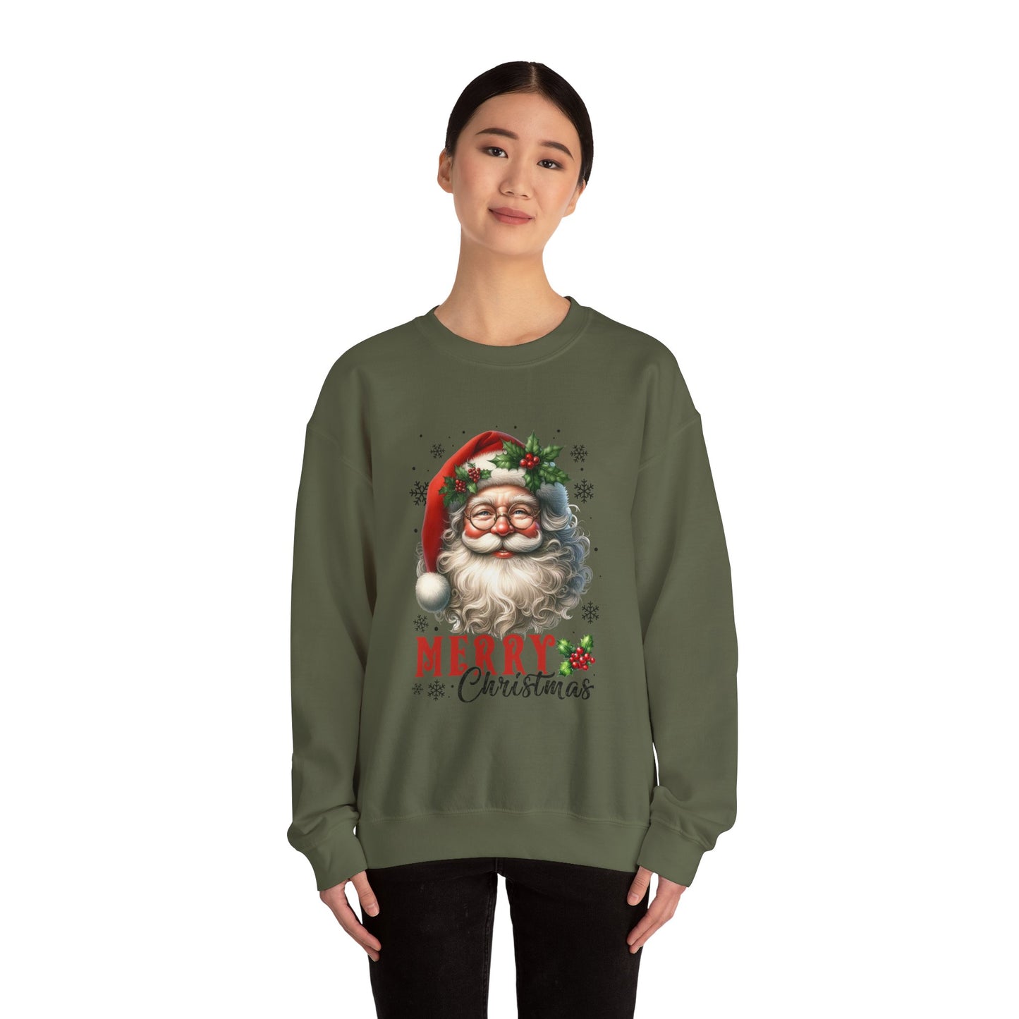 Santa Merry Christmas Unisex Crewneck Sweatshirt - Cozy Holiday Sweatshirt - Cotton Blend