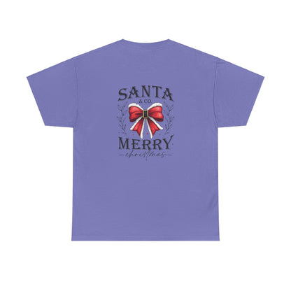 Merry Christmas Unisex Heavy Cotton Tee - Front & Back Holiday Print - 100% Cotton