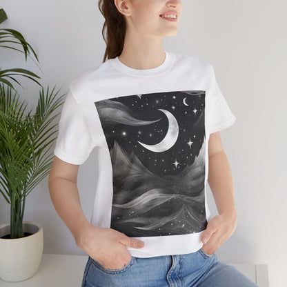 Lunar Love Unleashed: Embrace the Night Sky with Our Moon-Print Unisex Tee!