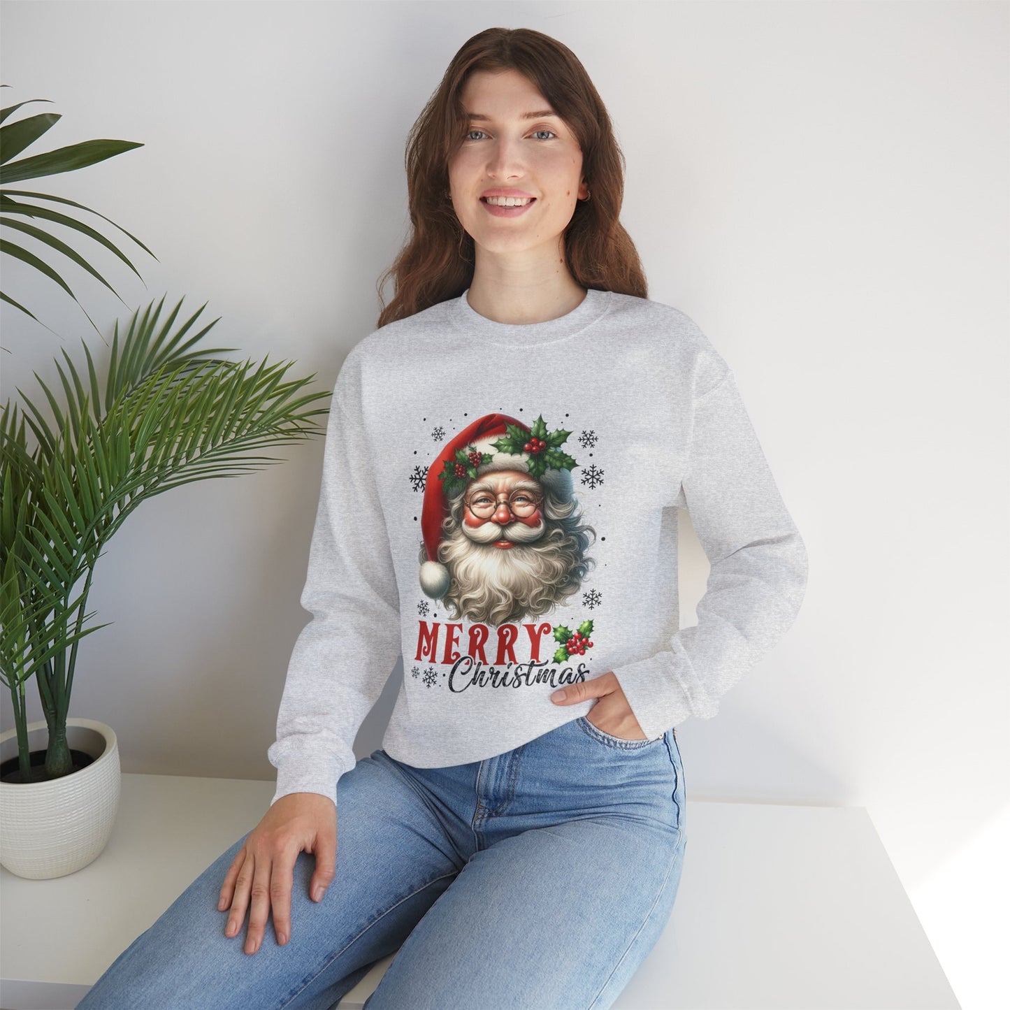 Santa Merry Christmas Unisex Crewneck Sweatshirt - Cozy Holiday Sweatshirt - Cotton Blend