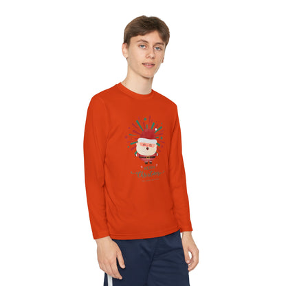 Festive Santa Youth Long Sleeve Tee - Moisture-Wicking Christmas Shirt