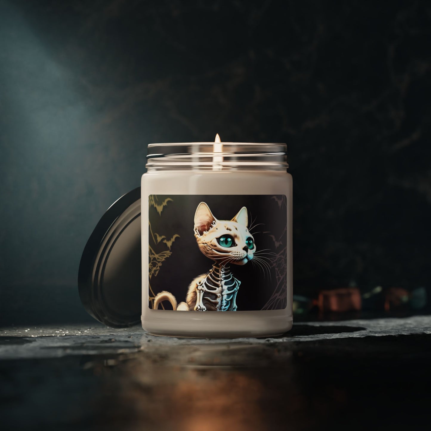 Cat Skeleton Spooky Scented Soy Candle - 9oz Glass Jar - Halloween Decor