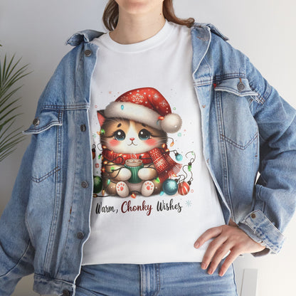 Warm Chonky Wishes Cat Unisex Heavy Cotton Tee - Festive Front Print - 100% Cotton