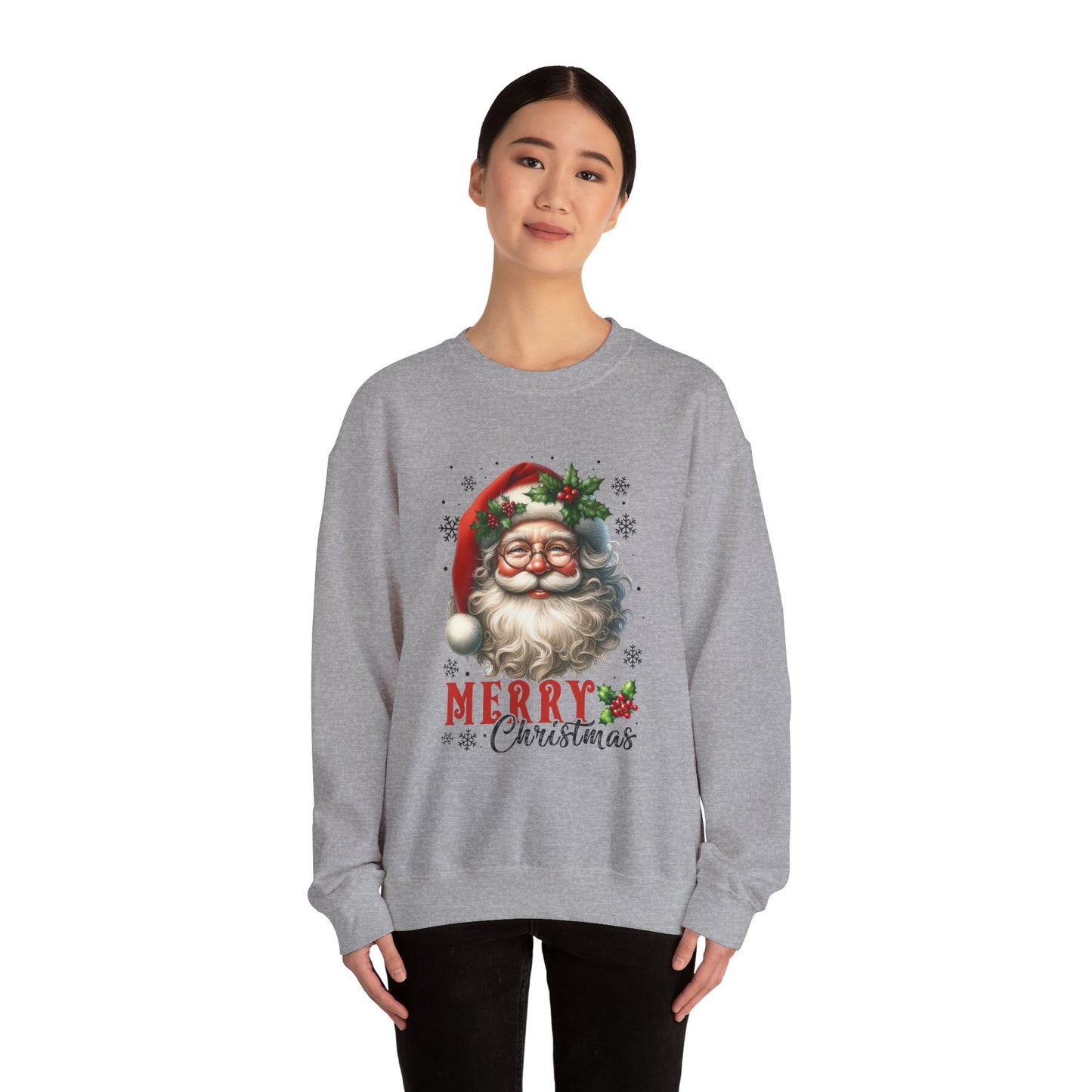 Santa Merry Christmas Unisex Crewneck Sweatshirt - Cozy Holiday Sweatshirt - Cotton Blend