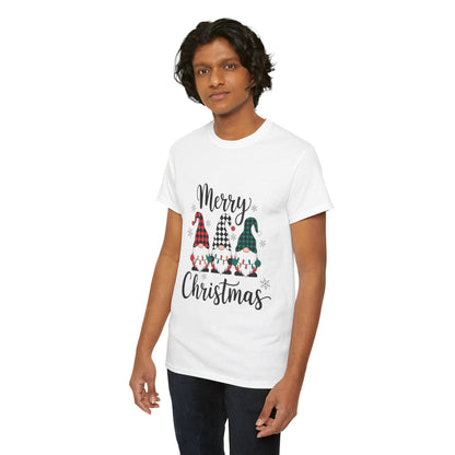 Merry Christmas Gnome and Santa Unisex Heavy Cotton Tee - Front & Back Print - 100% Cotton