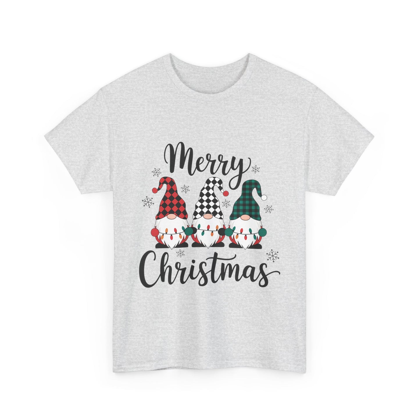 Merry Christmas Gnome and Santa Unisex Heavy Cotton Tee - Front & Back Print - 100% Cotton