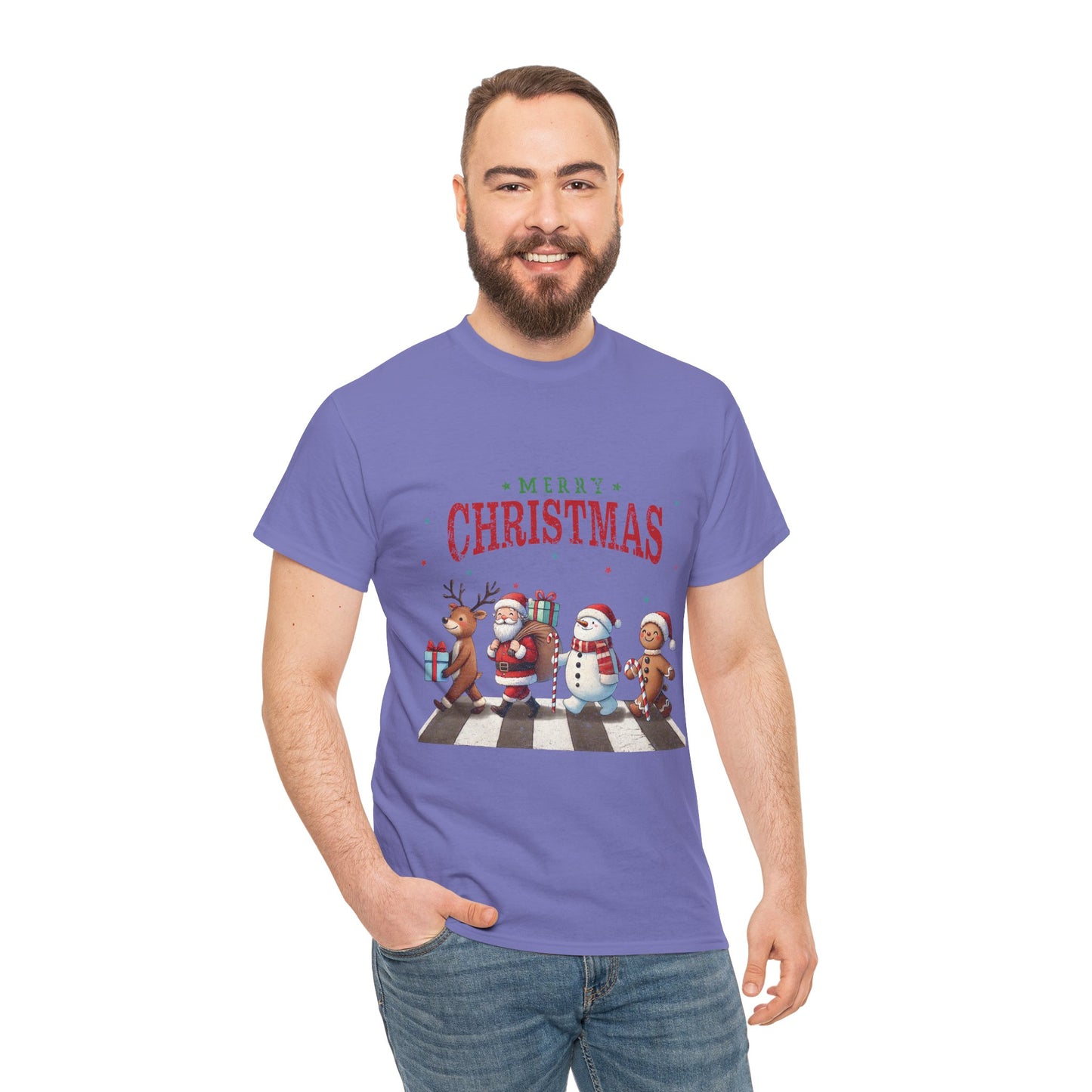 Merry Christmas Unisex Heavy Cotton Tee - Front & Back Holiday Print - 100% Cotton