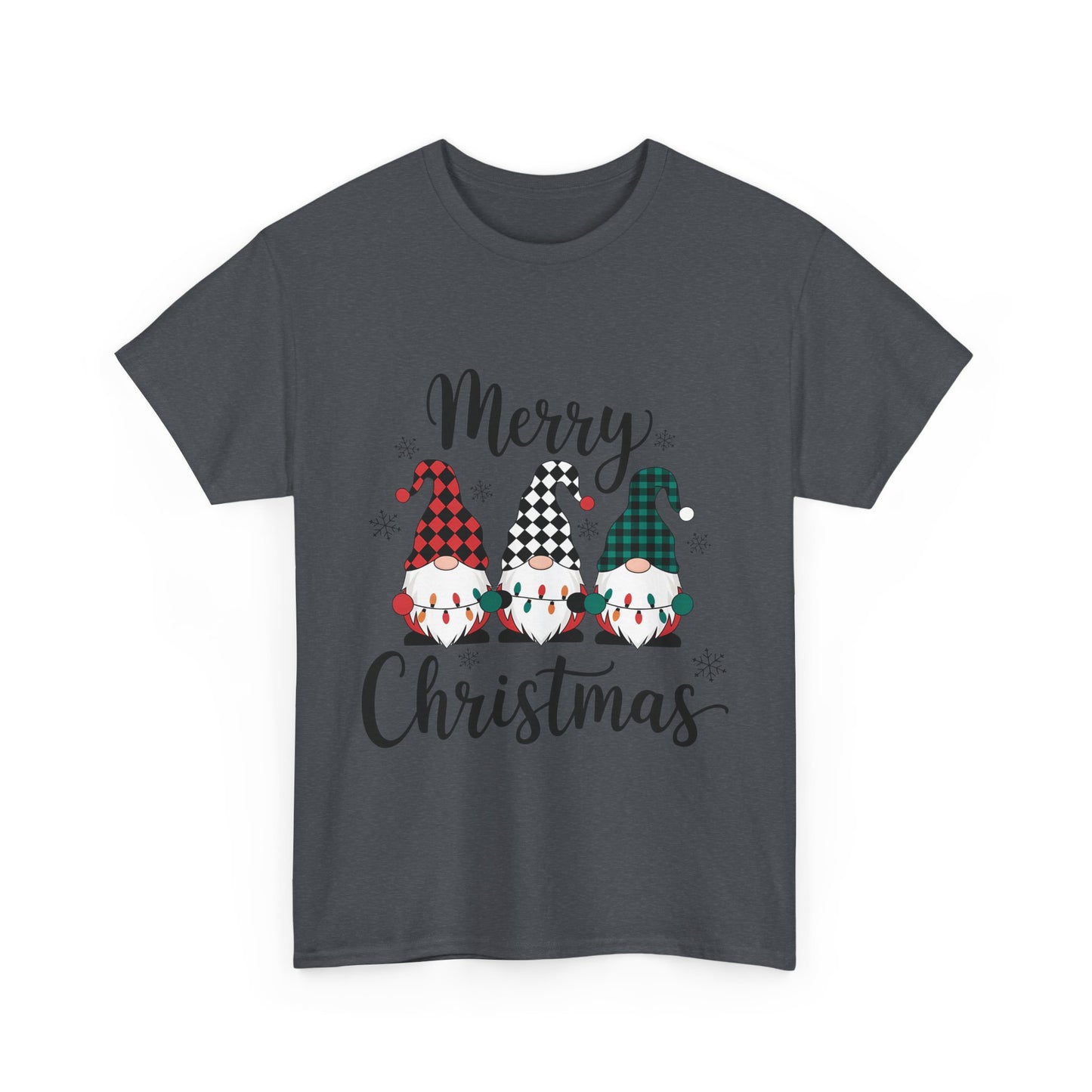 Merry Christmas Gnome and Santa Unisex Heavy Cotton Tee - Front & Back Print - 100% Cotton