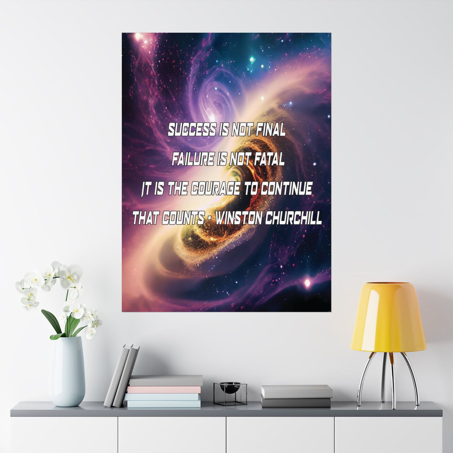 Galactic Inspiration: Vertical Poster with Winston Churchill's Timeless Quote