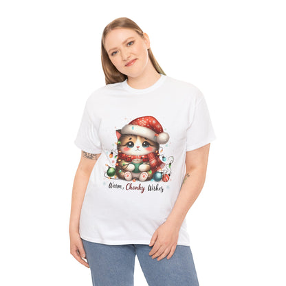 Warm Chonky Wishes Cat Unisex Heavy Cotton Tee - Festive Front Print - 100% Cotton