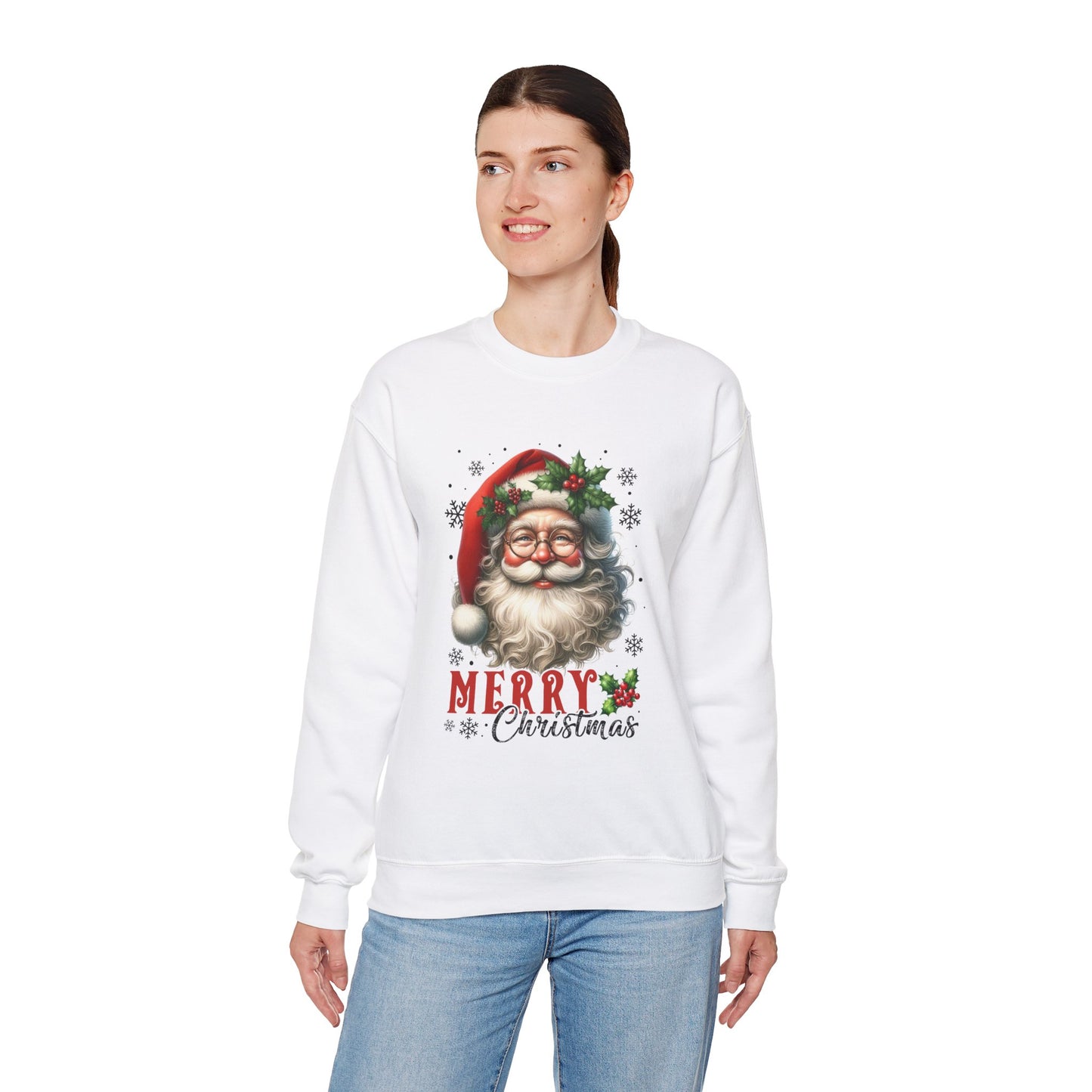 Santa Merry Christmas Unisex Crewneck Sweatshirt - Cozy Holiday Sweatshirt - Cotton Blend