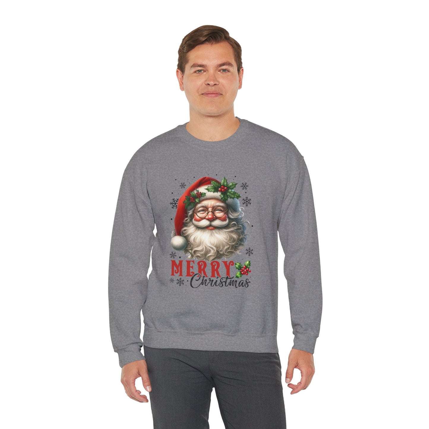 Santa Merry Christmas Unisex Crewneck Sweatshirt - Cozy Holiday Sweatshirt - Cotton Blend