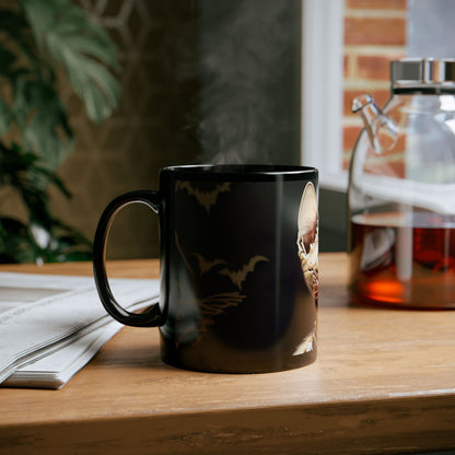 Cat Skeleton Halloween Mug - 11oz Black Ceramic - Spooky Coffee Cup