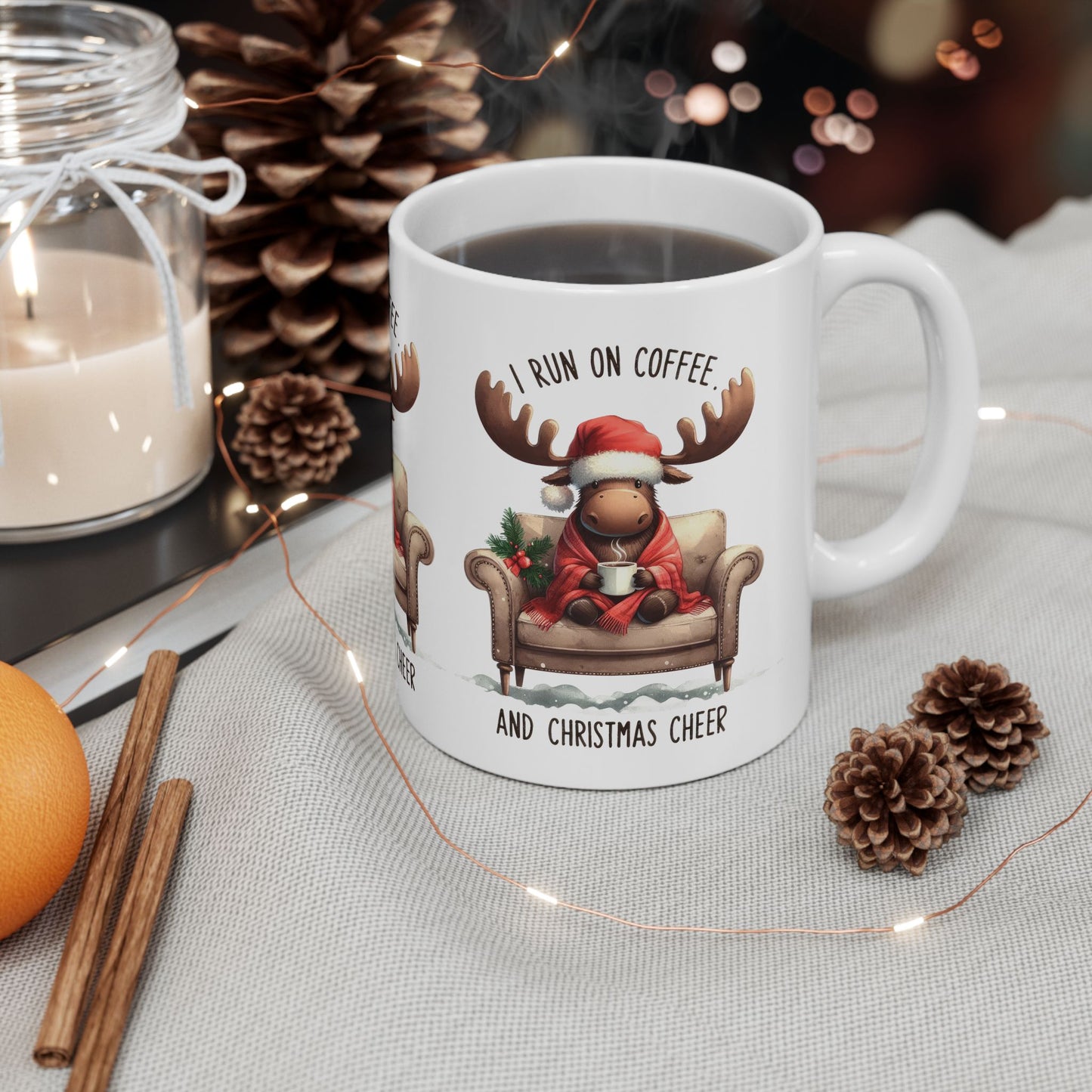 I Run on Coffee and Christmas Cheer Ceramic Mug - 11oz