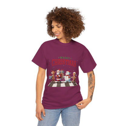 Merry Christmas Unisex Heavy Cotton Tee - Front & Back Holiday Print - 100% Cotton