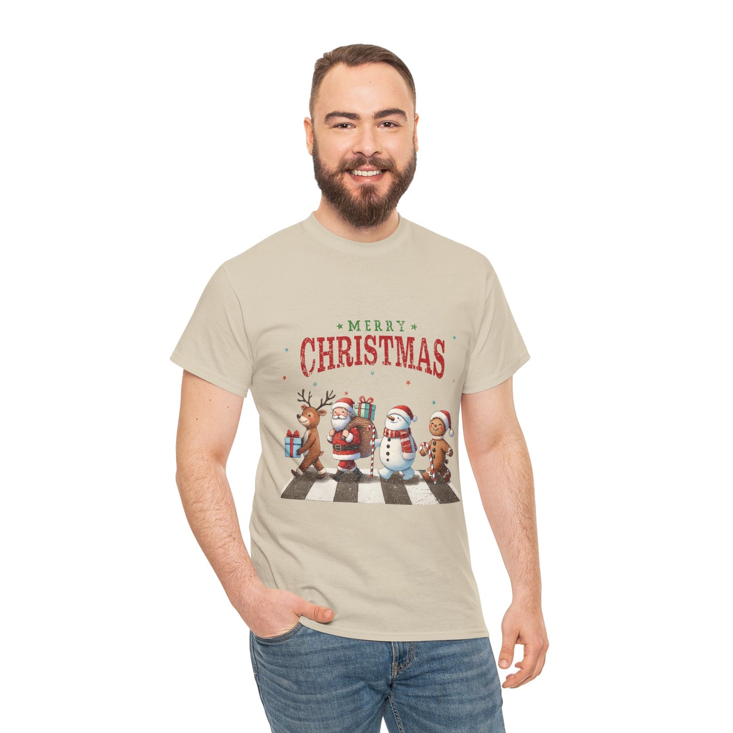 Merry Christmas Unisex Heavy Cotton Tee - Front & Back Holiday Print - 100% Cotton