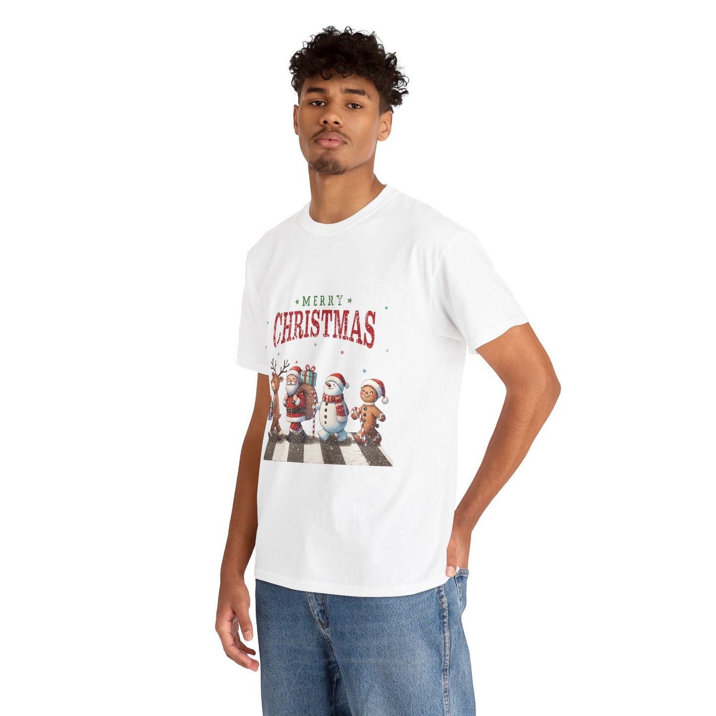 Merry Christmas Unisex Heavy Cotton Tee - Front & Back Holiday Print - 100% Cotton