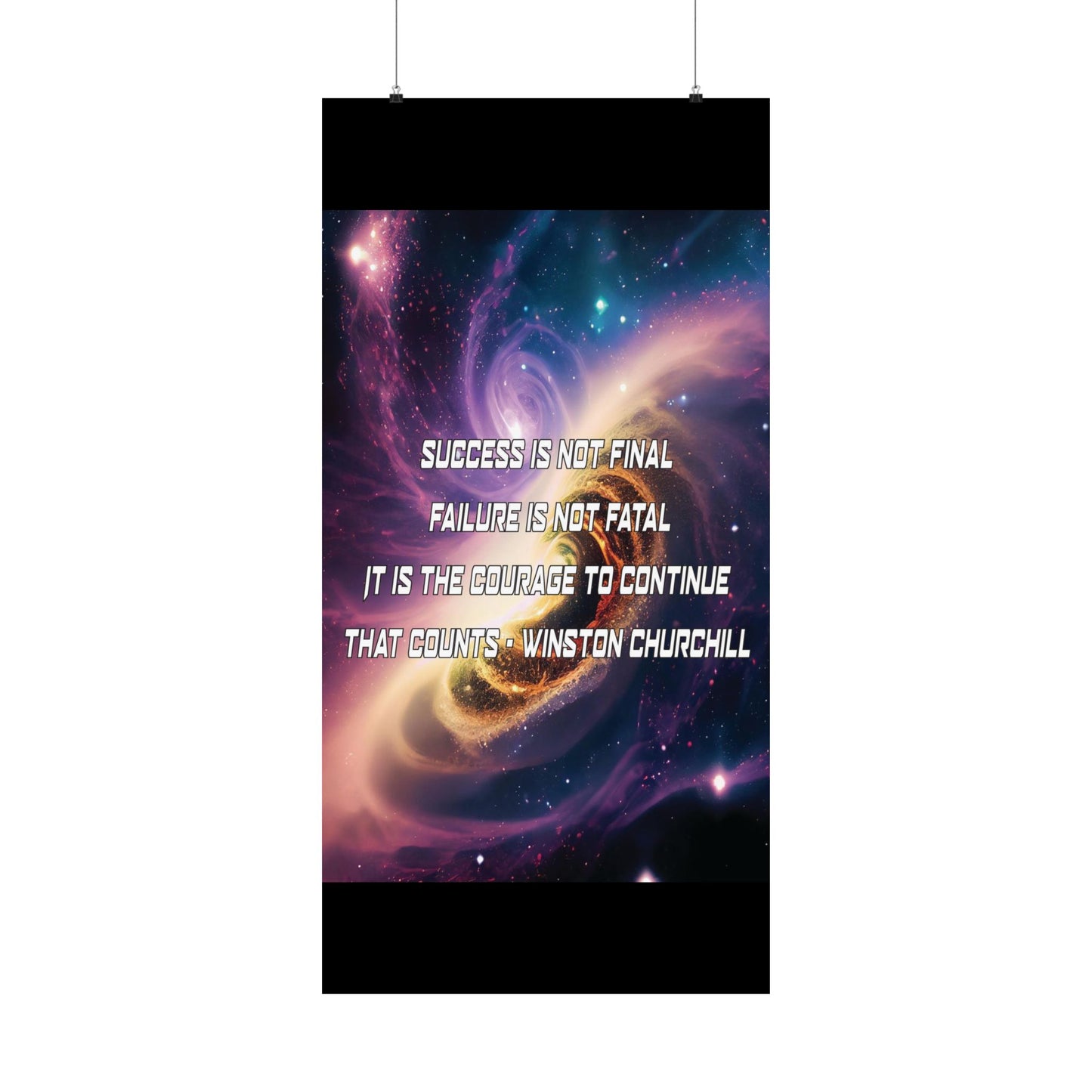 Galactic Inspiration: Vertical Poster with Winston Churchill's Timeless Quote