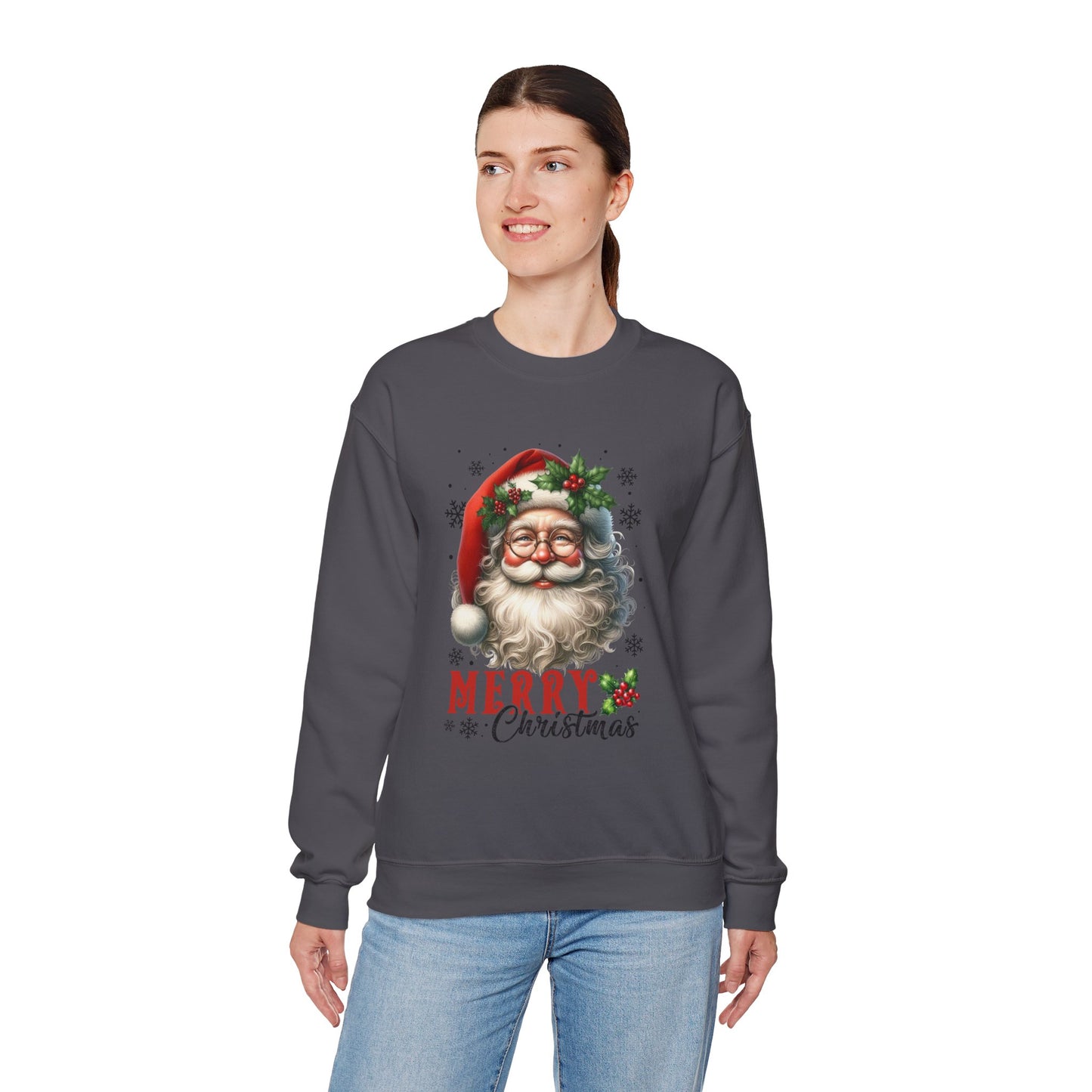 Santa Merry Christmas Unisex Crewneck Sweatshirt - Cozy Holiday Sweatshirt - Cotton Blend