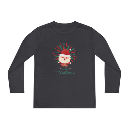 Festive Santa Youth Long Sleeve Tee - Moisture-Wicking Christmas Shirt