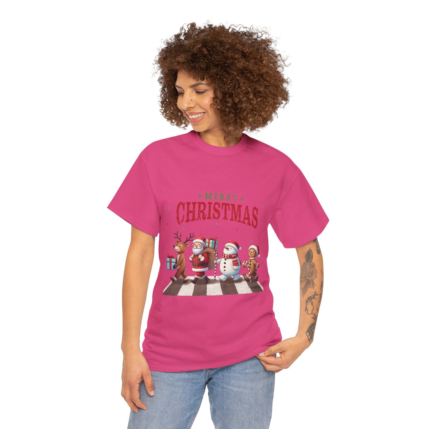 Merry Christmas Unisex Heavy Cotton Tee - Front & Back Holiday Print - 100% Cotton