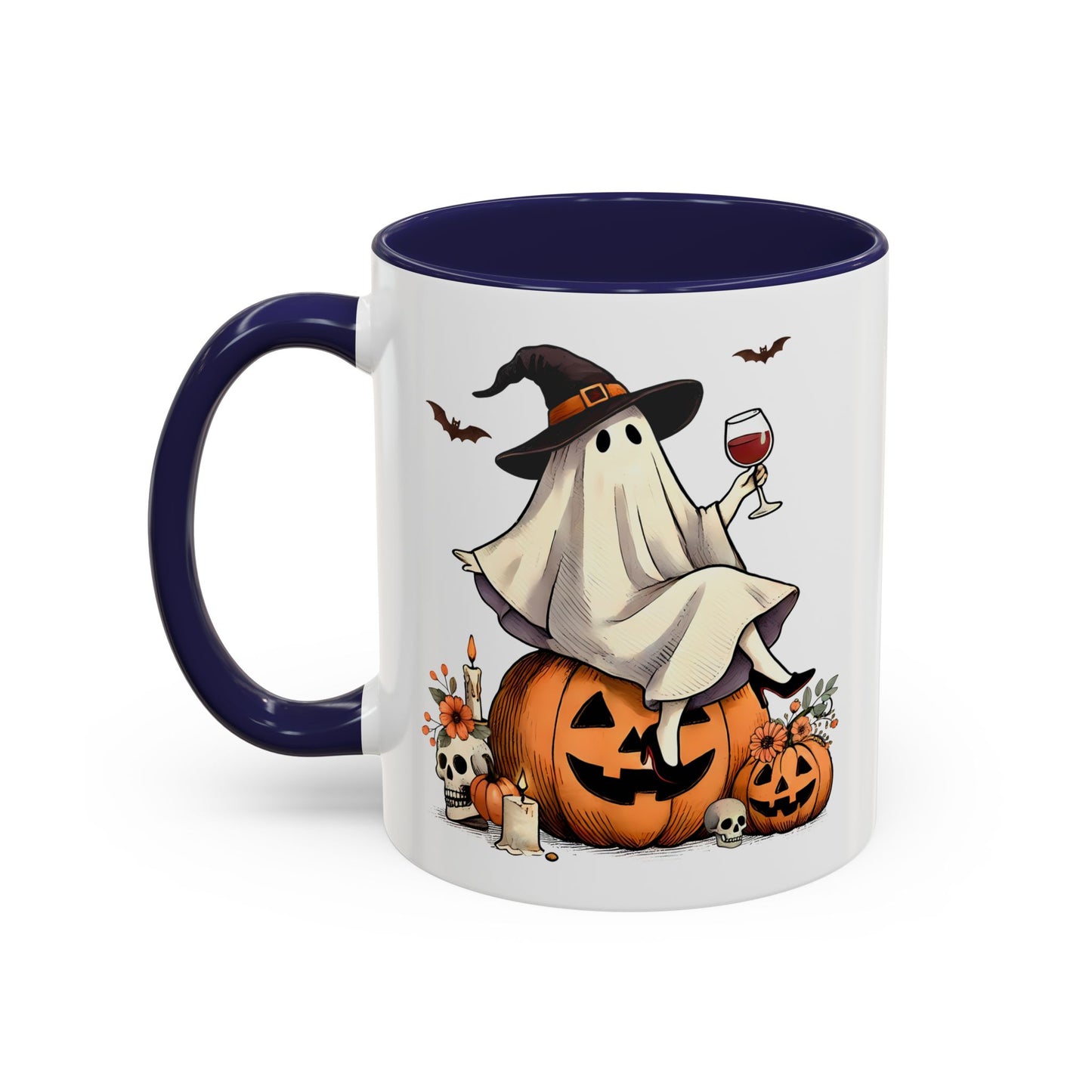 Ghost Wine Accent Coffee Mug – Halloween Ceramic Mug (11oz, 15oz)