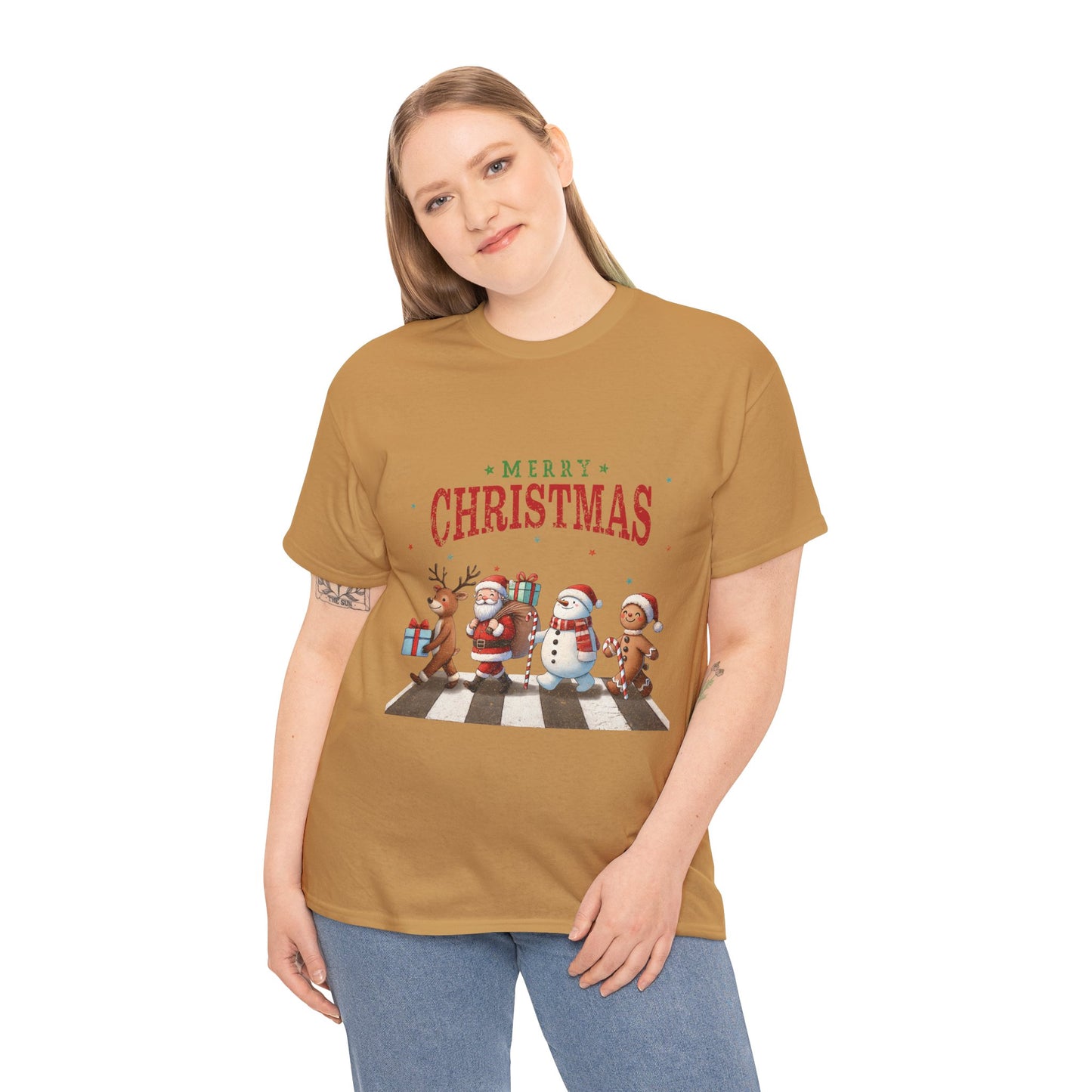 Merry Christmas Unisex Heavy Cotton Tee - Front & Back Holiday Print - 100% Cotton