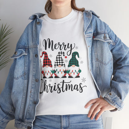 Merry Christmas Gnome and Santa Unisex Heavy Cotton Tee - Front & Back Print - 100% Cotton