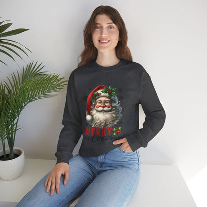 Santa Merry Christmas Unisex Crewneck Sweatshirt - Cozy Holiday Sweatshirt - Cotton Blend