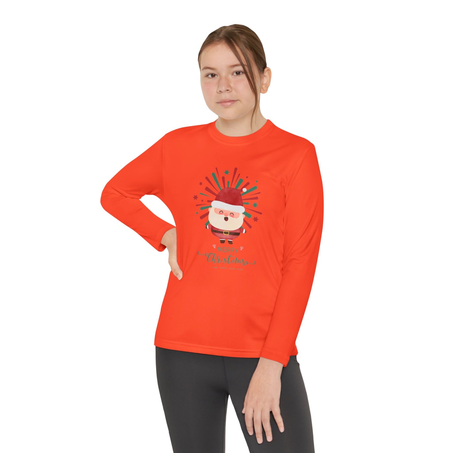 Festive Santa Youth Long Sleeve Tee - Moisture-Wicking Christmas Shirt