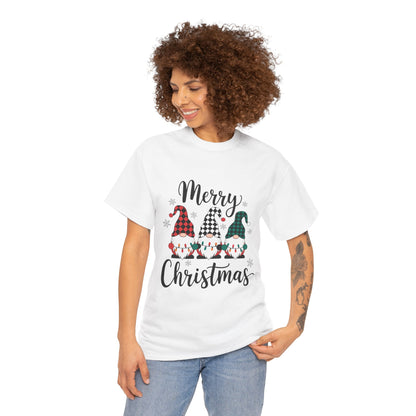 Merry Christmas Gnome and Santa Unisex Heavy Cotton Tee - Front & Back Print - 100% Cotton