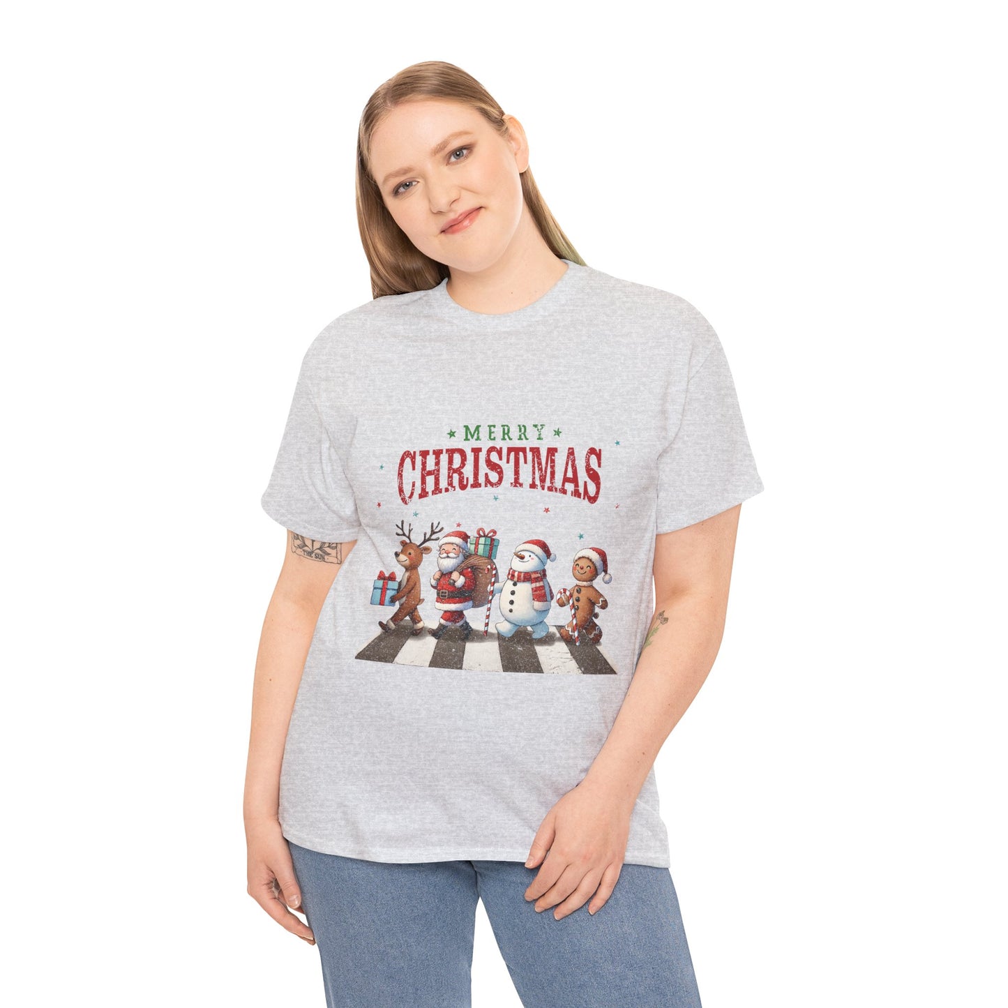 Merry Christmas Unisex Heavy Cotton Tee - Front & Back Holiday Print - 100% Cotton