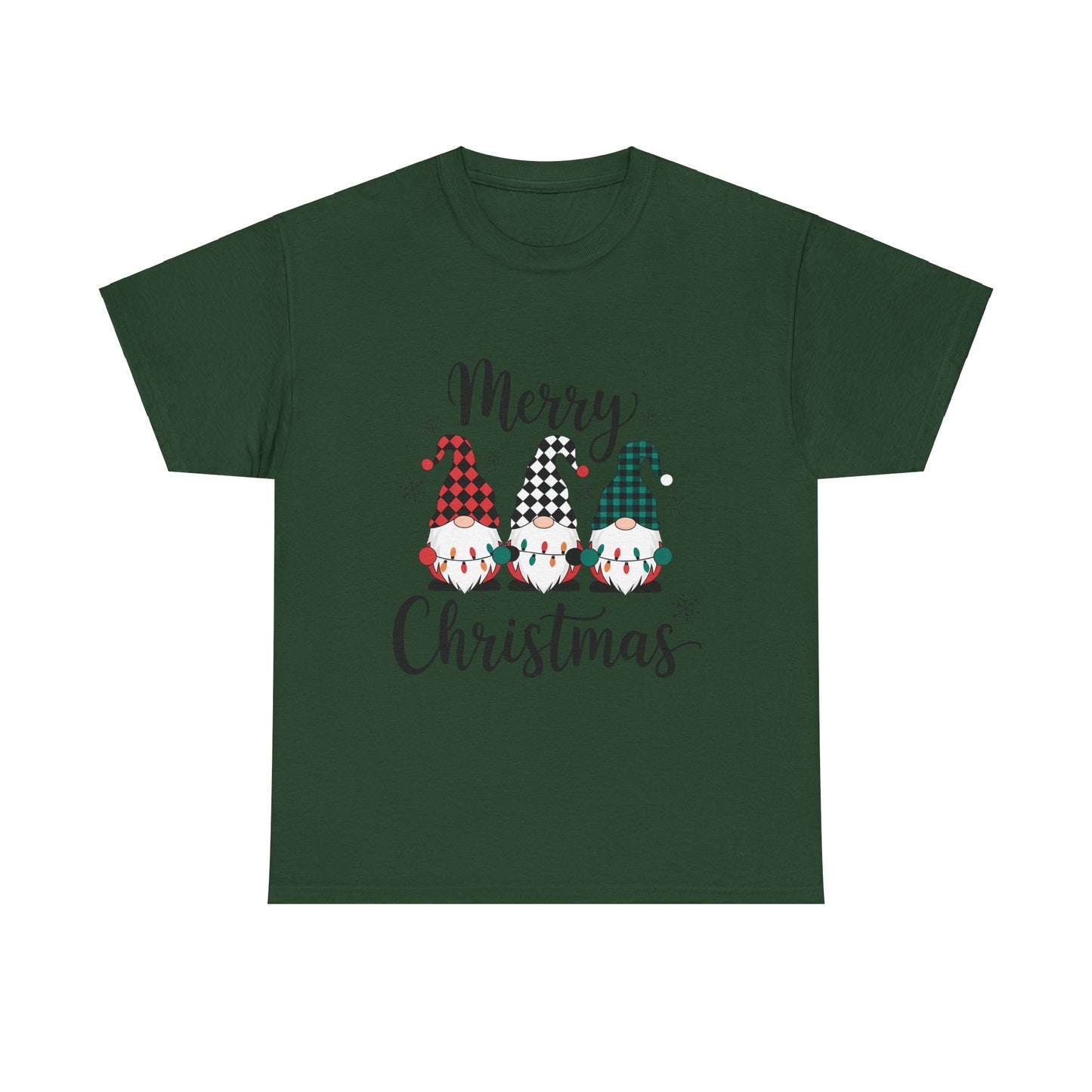 Merry Christmas Gnome and Santa Unisex Heavy Cotton Tee - Front & Back Print - 100% Cotton