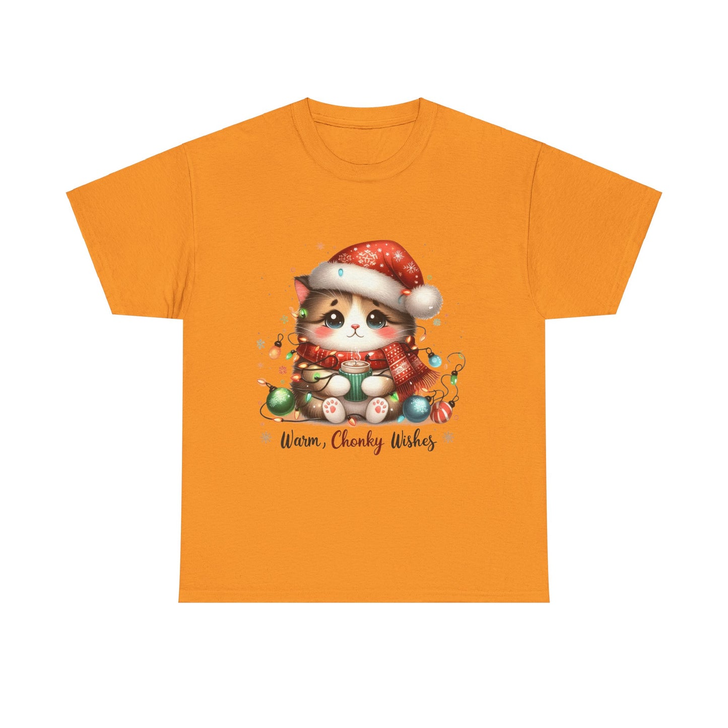 Warm Chonky Wishes Cat Unisex Heavy Cotton Tee - Festive Front Print - 100% Cotton