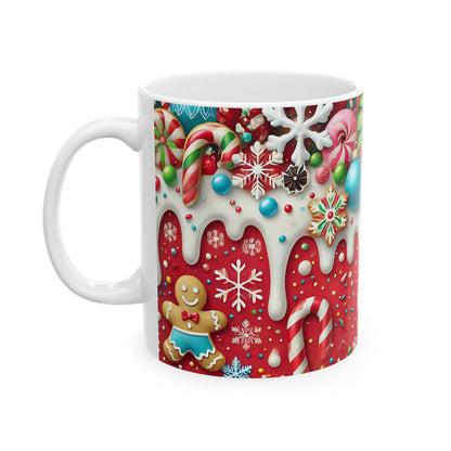 Festive Holiday Ceramic Mug - 11oz - Candy & Gingerbread Design