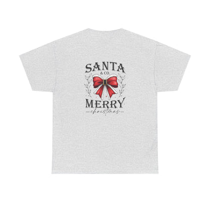 Merry Christmas Unisex Heavy Cotton Tee - Front & Back Holiday Print - 100% Cotton