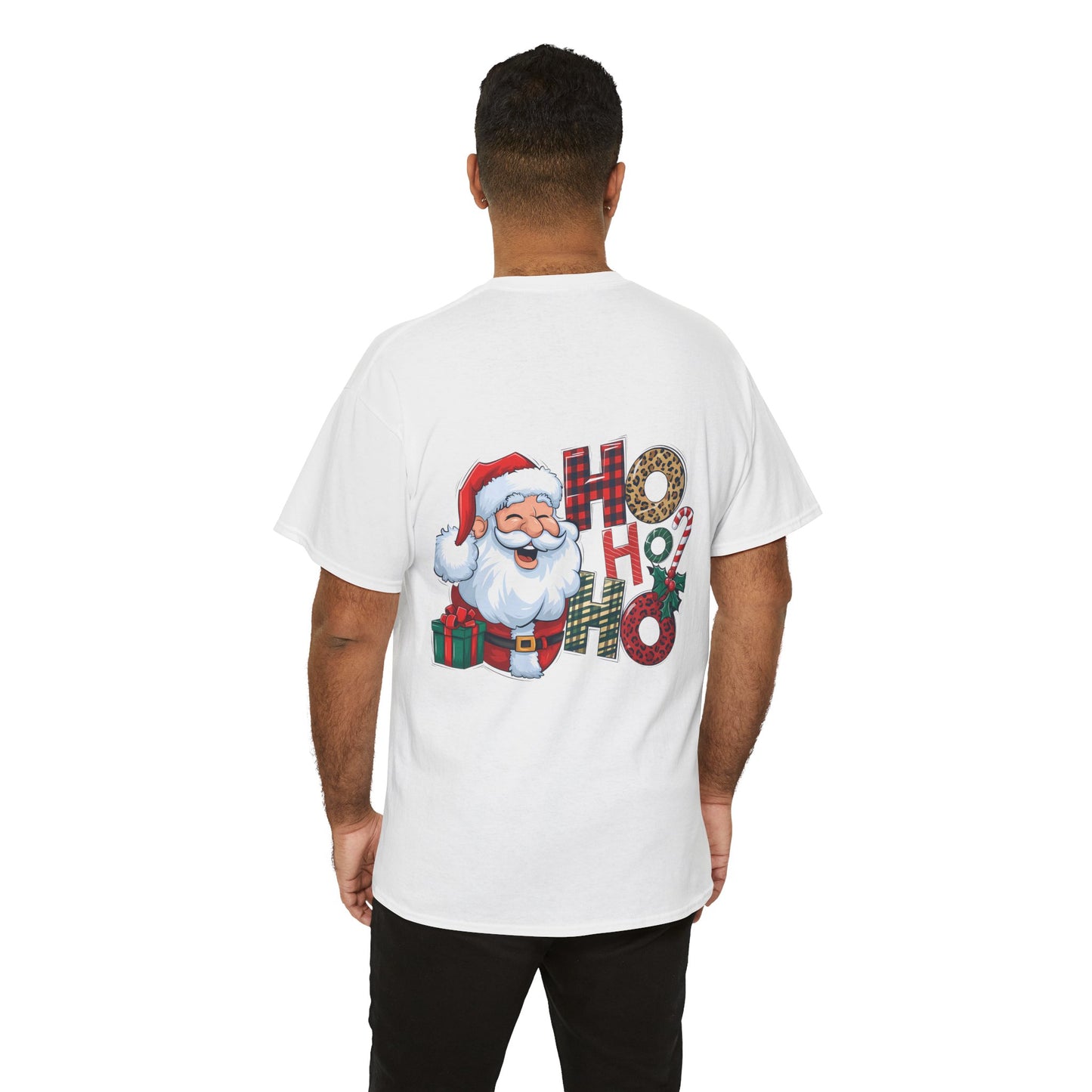 Merry Christmas Gnome and Santa Unisex Heavy Cotton Tee - Front & Back Print - 100% Cotton