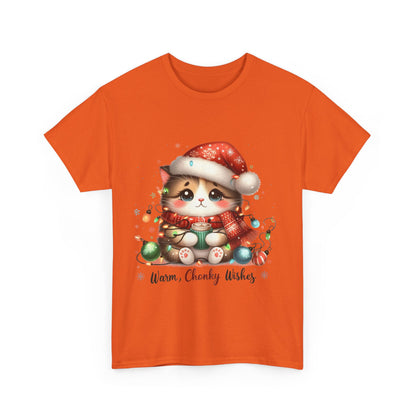 Warm Chonky Wishes Cat Unisex Heavy Cotton Tee - Festive Front Print - 100% Cotton