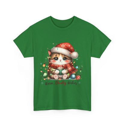 Warm Chonky Wishes Cat Unisex Heavy Cotton Tee - Festive Front Print - 100% Cotton