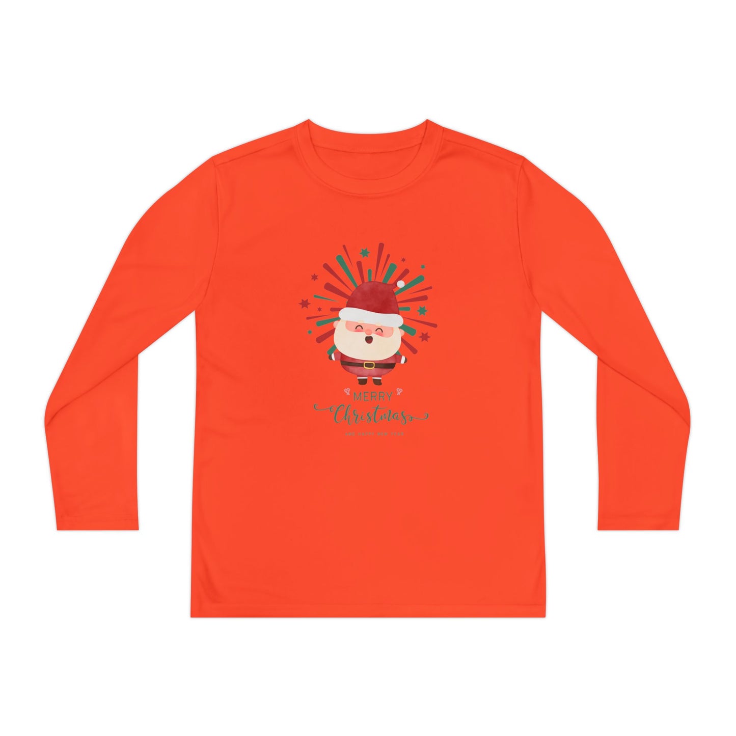 Festive Santa Youth Long Sleeve Tee - Moisture-Wicking Christmas Shirt