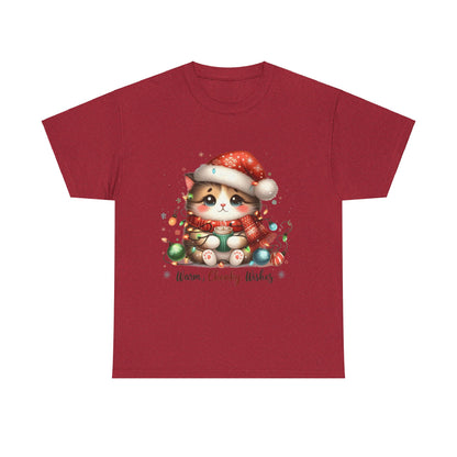 Warm Chonky Wishes Cat Unisex Heavy Cotton Tee - Festive Front Print - 100% Cotton