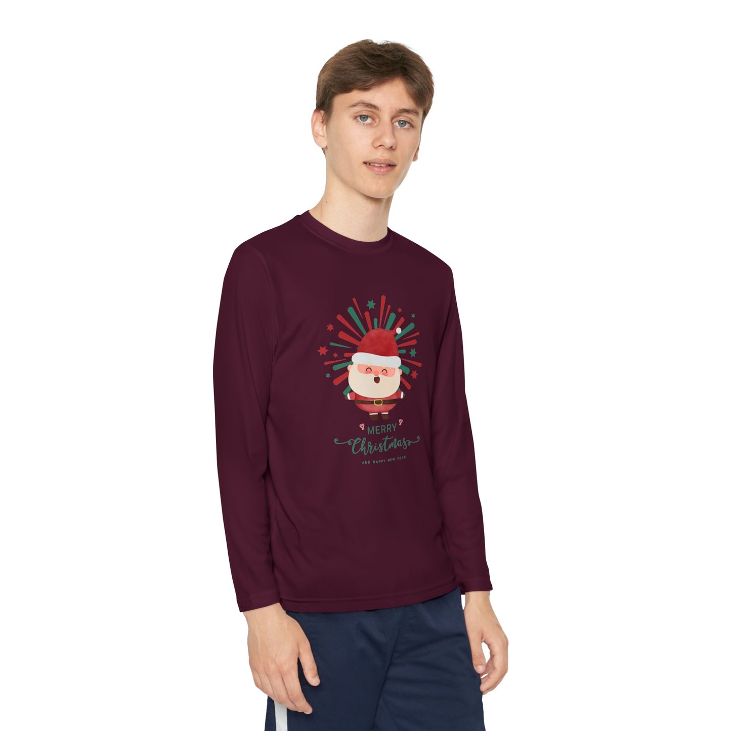 Festive Santa Youth Long Sleeve Tee - Moisture-Wicking Christmas Shirt