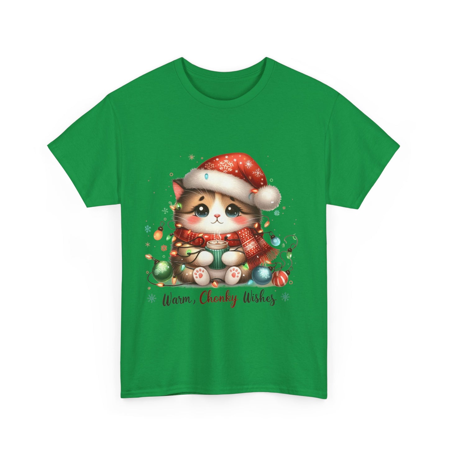 Warm Chonky Wishes Cat Unisex Heavy Cotton Tee - Festive Front Print - 100% Cotton