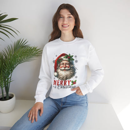 Santa Merry Christmas Unisex Crewneck Sweatshirt - Cozy Holiday Sweatshirt - Cotton Blend