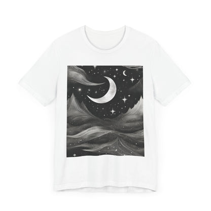 Lunar Love Unleashed: Embrace the Night Sky with Our Moon-Print Unisex Tee!