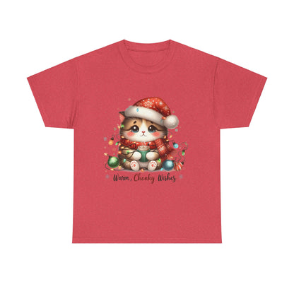 Warm Chonky Wishes Cat Unisex Heavy Cotton Tee - Festive Front Print - 100% Cotton