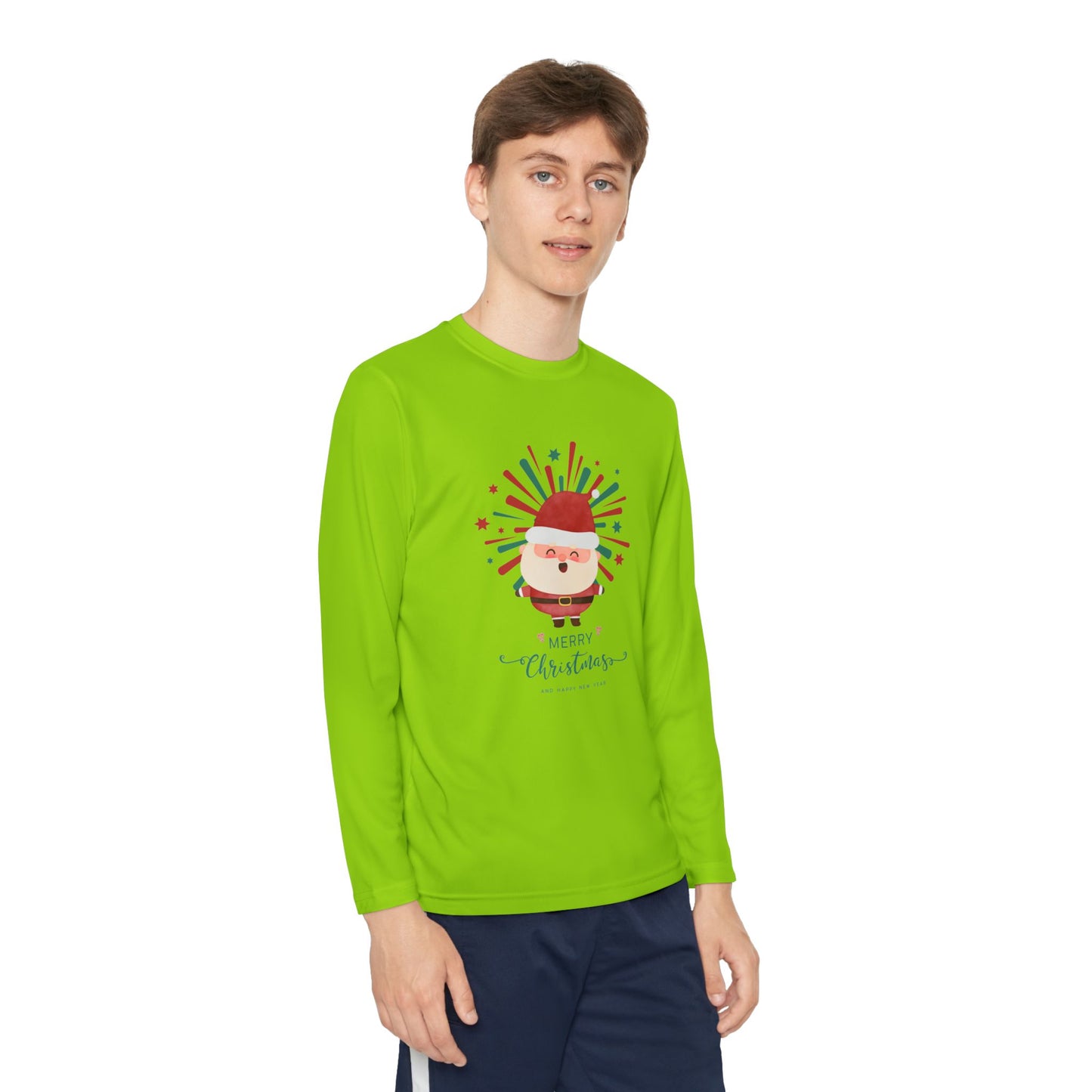 Festive Santa Youth Long Sleeve Tee - Moisture-Wicking Christmas Shirt