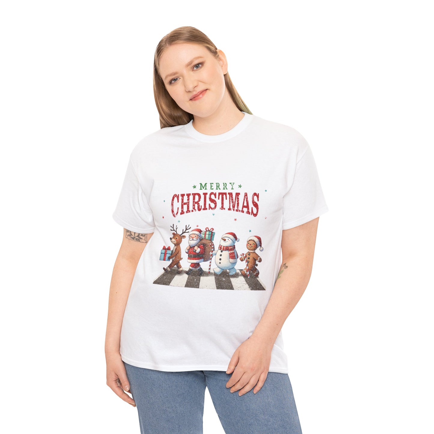 Merry Christmas Unisex Heavy Cotton Tee - Front & Back Holiday Print - 100% Cotton