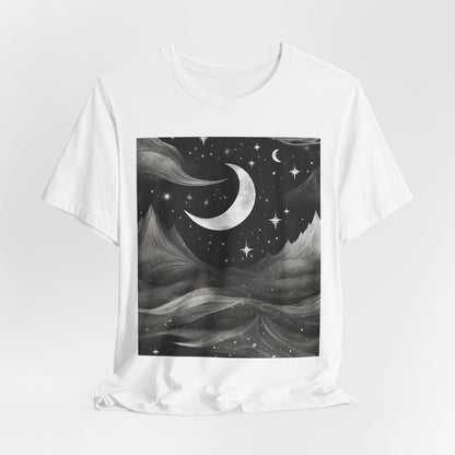 Lunar Love Unleashed: Embrace the Night Sky with Our Moon-Print Unisex Tee!